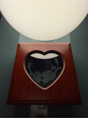 Vintage Romantic Wooden Heart Etched Glass Rose Jewelry Box